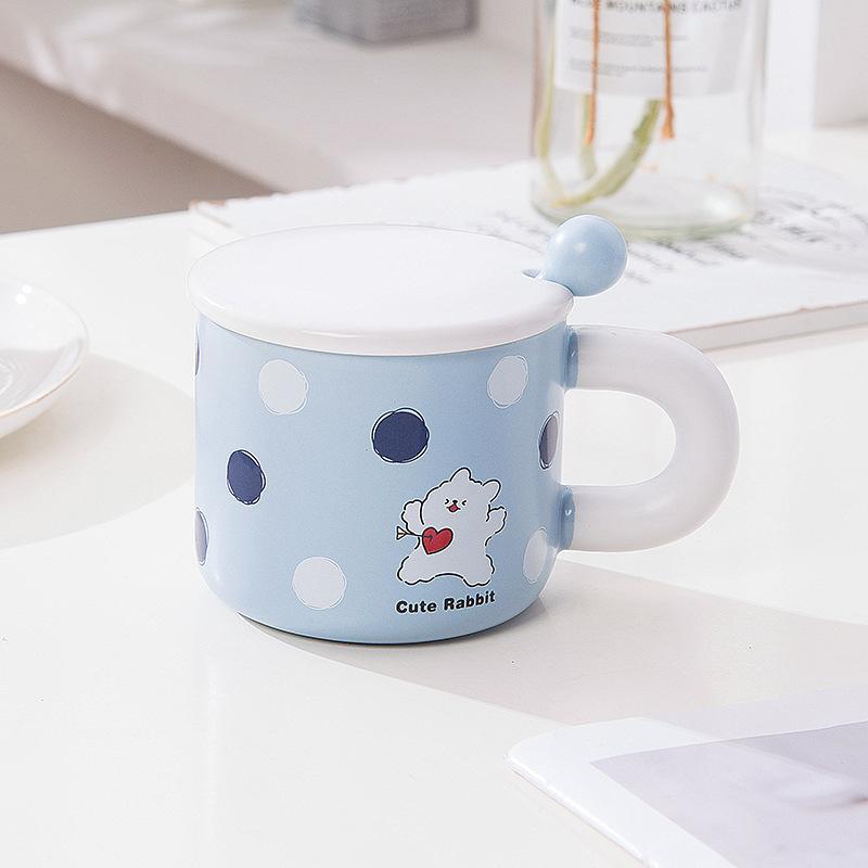 Creative Cartoon Ceramic Cup Cute Animal Mug with Lid Spoon Couple Water Cup Valentine's Day Cup Coffee Cup