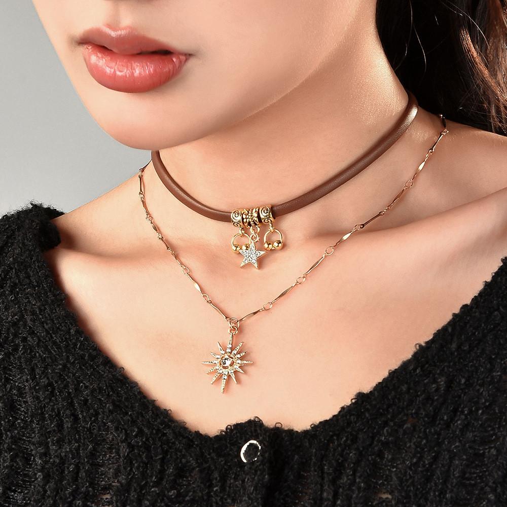 Vintage Eyecatching Style Floral And Star Choker Necklace For Women In Layers Two
