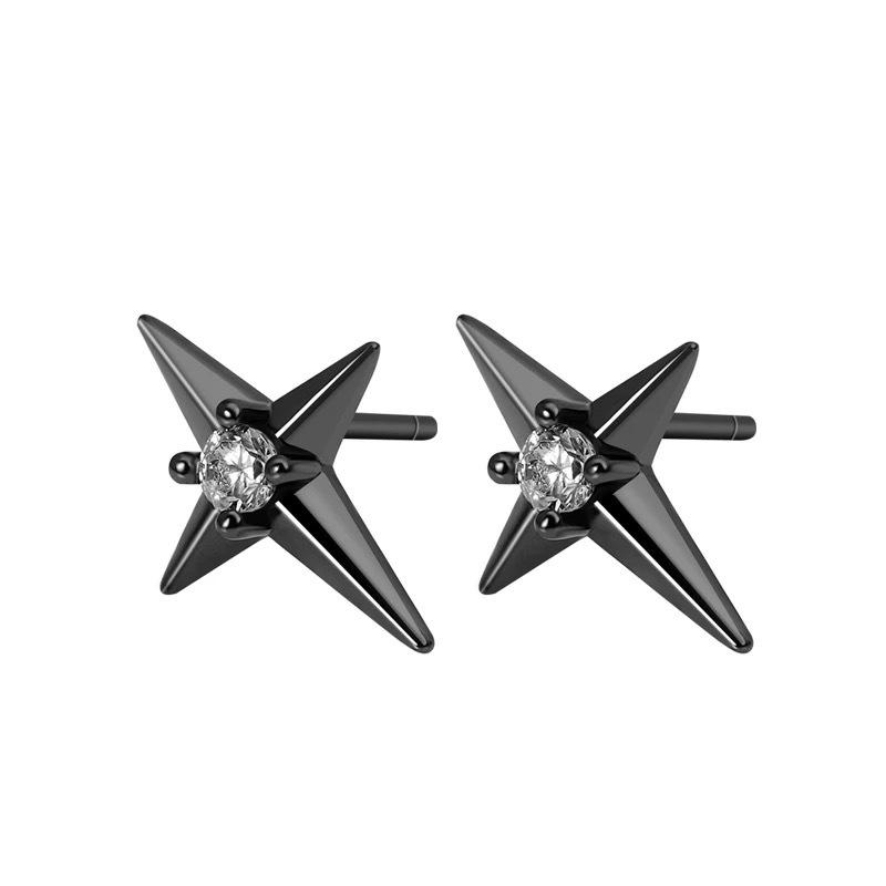 Luxuriöse minimalistische vierzackige Stern Zirkon Ohrstecker für Männer und Frauen