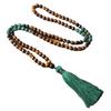 Tiger's Eye African Turquoise Mala Necklace – Beads Tassel Healing Jewelry, Boho Grounding Gift for Men Women