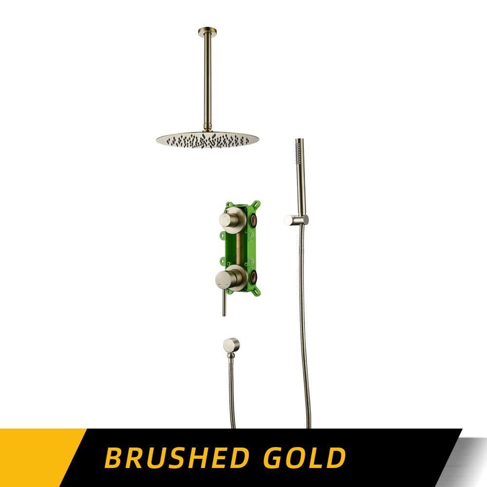 8-16 Inch Gunmetal Shower Faucet Recessed Box Ceiling Arm Wall Mounted Hot And Cold Separation Bathroom Tap Embedded Switch