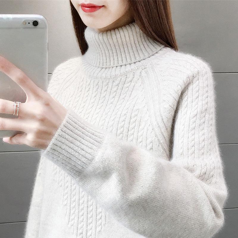 High Neck Pullover Sweater for Women Autumn and Winter Solid Color Thick Knit Base Sweater