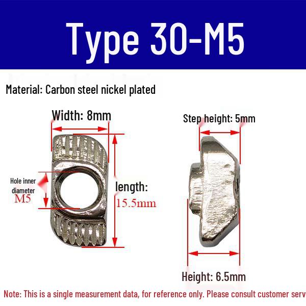 European Profile T-nut: Square T-slot Slider, Types 20/30/40/45, Sizes M3-M8