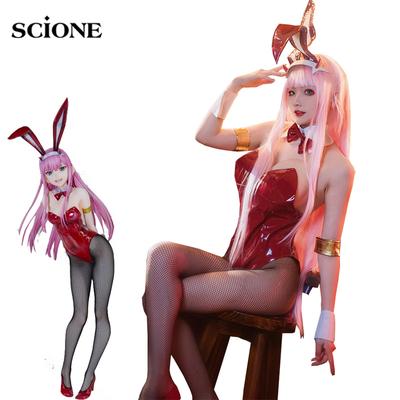 7 ks kompletní sady Anime DARLING v kostýmu FRANXX Cosplay Zero Two Bunny Girl Cosplay kostým 02 Sexy ženy kombinéza Červený kožený oblek