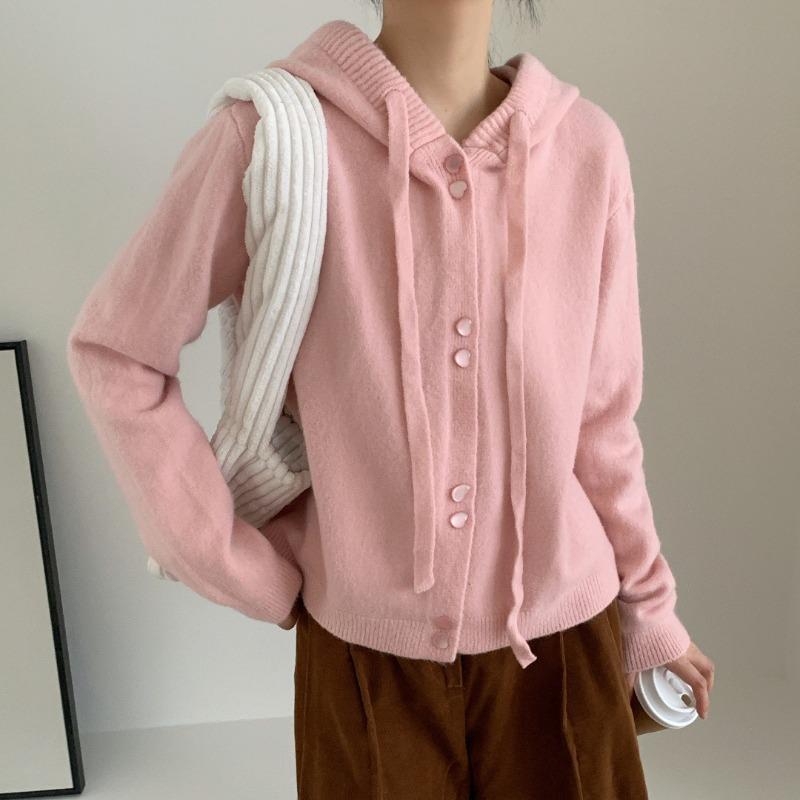 Real Shot Hooded Fashion Loose Knitted Cardigan Autumn and Winter New Lazy Style Solid Color Versatile Outer Wear Thickened Sweater Women