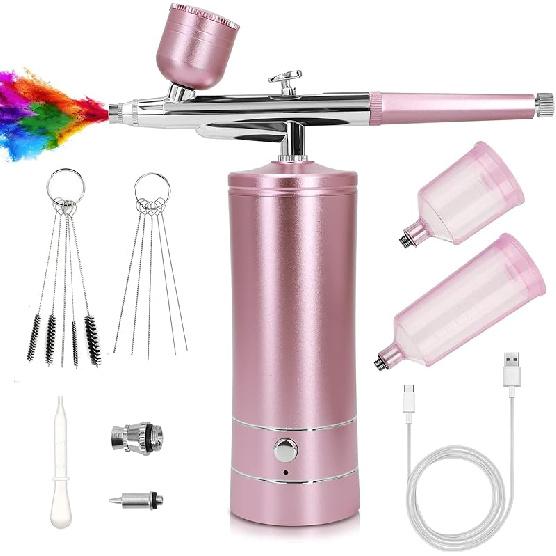 Airbrush Kit with Compressor, Air Brush Gun Rechargeable Portable High Pressure Air Brushes with 0.3mm Nozzle and Cleaning Brush Set for Painting,