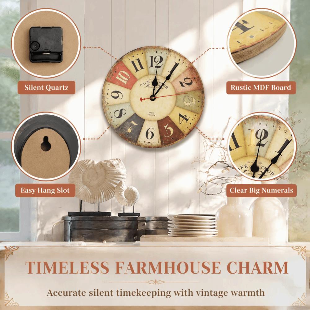 12 Inch Quartz Wall Clock Battery Operated Retro Wall Clock Colorful Wooden Wall Clock For Home
