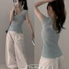 The Pink Hiru Slim FiT V Neck Ribbed ShorT sleeVe T shirT