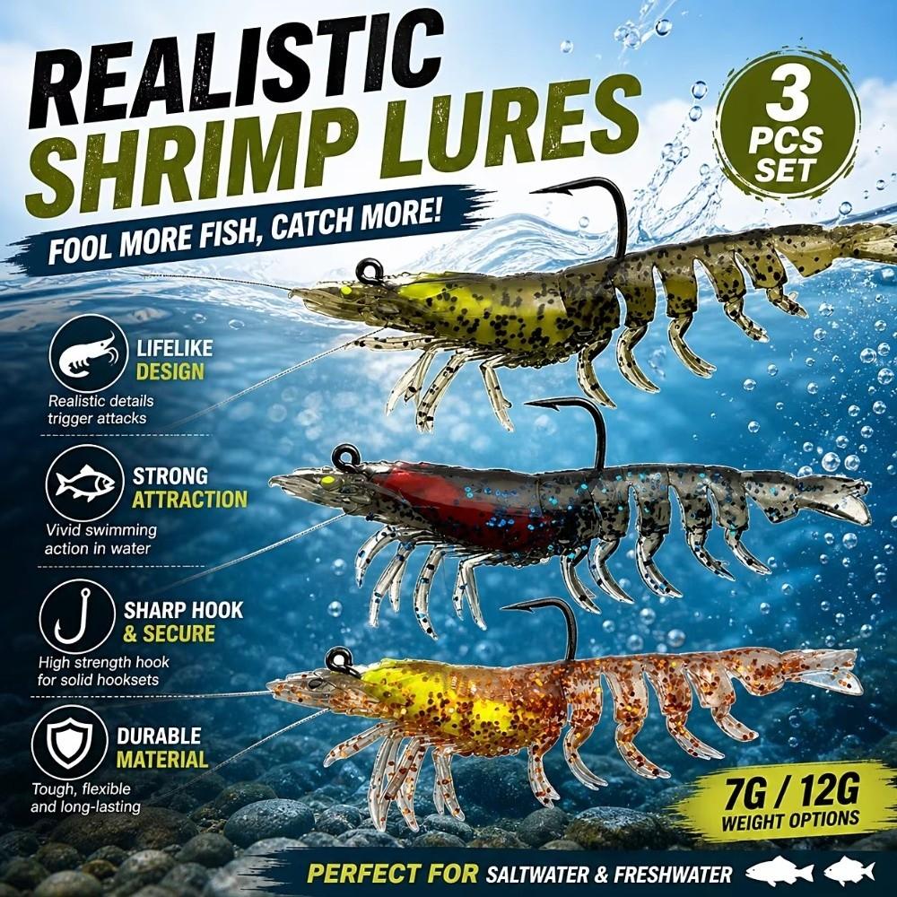 8 cm / 7 g Soft Shrimp Lure With Hooks Segmented Lures Lifelike Swimming Lures  Freshwater Fishing