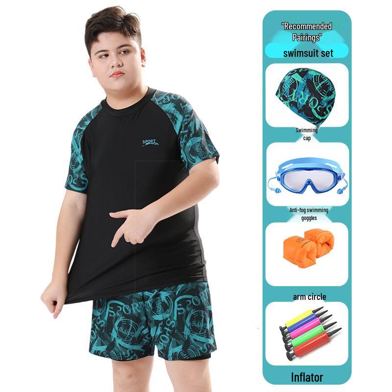 Boys' High-Elastic Quick-Dry Swimsuit Set - Anti-Embarrassment, Two-Piece Beachwear for Tweens and Teens