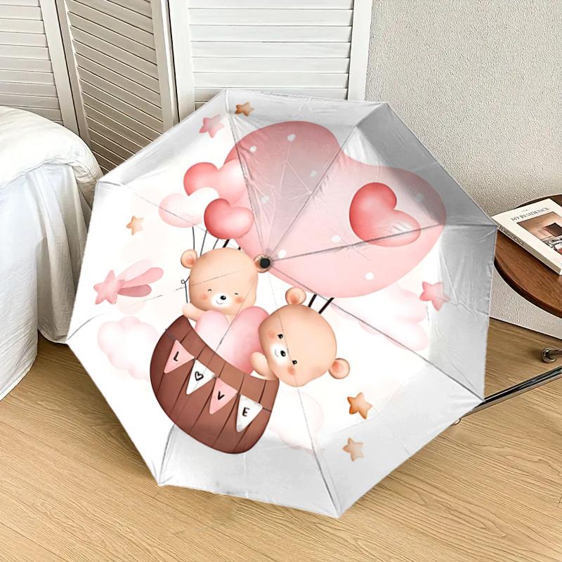 Heart-Shaped Hot Air Balloon Basket with Bears - Romantic Valentine's Day Gift for Fans, Travelers, Everyday Use, Foldable Umbrella Design,
