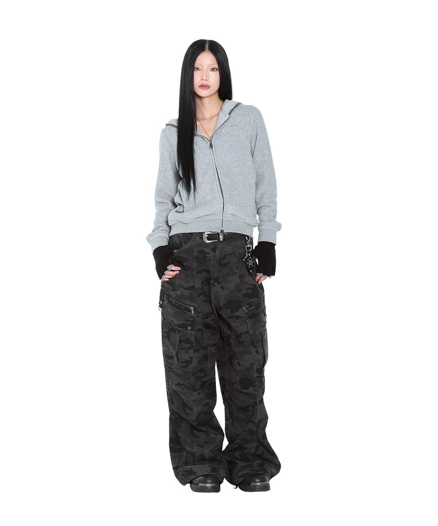 Aakam Incision Terry Zip-Up Hoodie (Gray)
