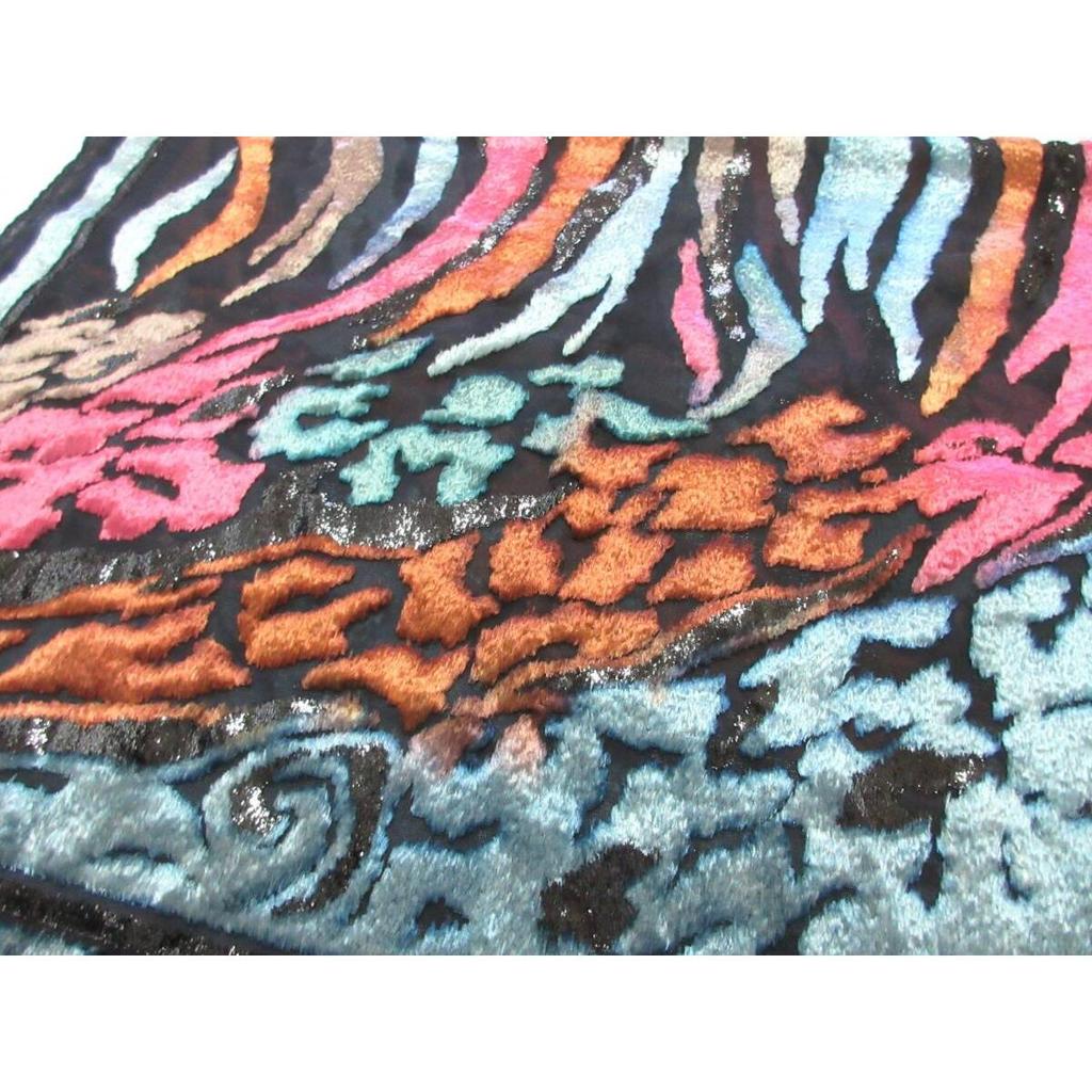 Used Beautiful condition, free shipping, WAKO, black, flocky print pattern, silk blend, large scarf (Made in France, black, silk, gorgeous, ceremony,