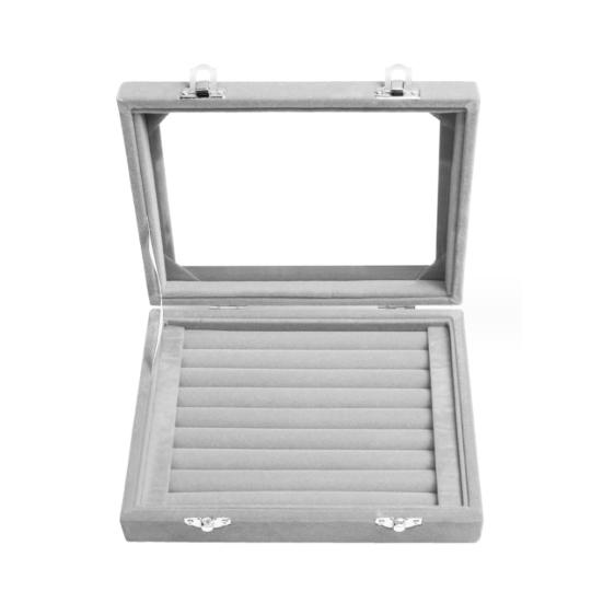 

Velvet Portable Jewelry Organizer Display Earring Ring Storage Tray Box Case серый