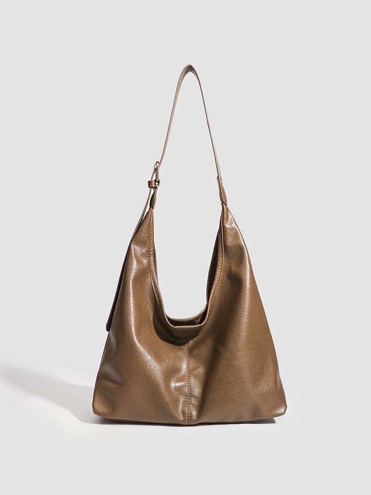 Retro Soft Leather Large-Capacity Tote Bag Women'S Bag Single Shoulder Underarm Bag Trendy Daily Leisure Commuting Medium And Large Bag