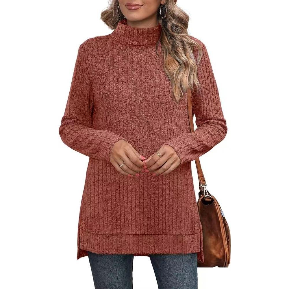Women's Fall/Winter Sweaters New Arrival Solid Color High-Neck Sweater Women's Loose-Fit T-Shirt Top