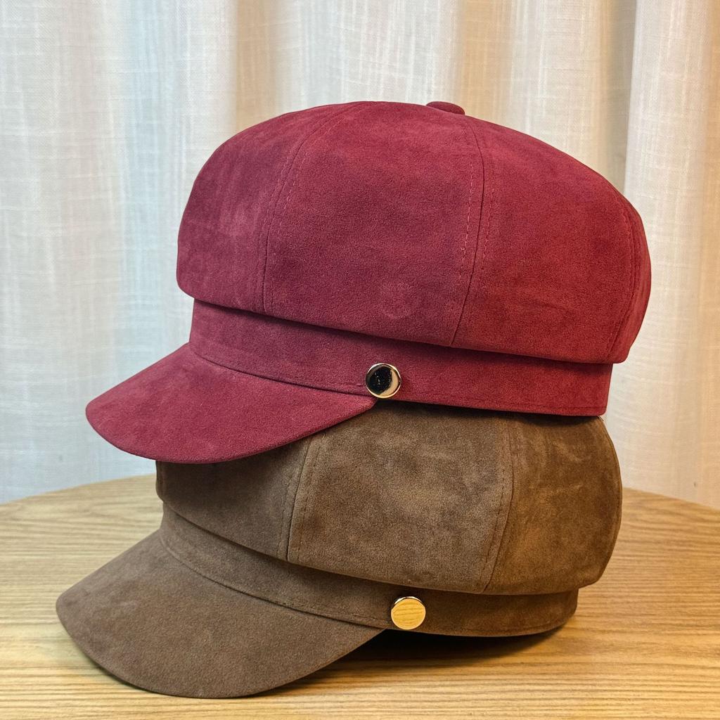 Big Head Duck Tongue Beret Women's Autumn and Winter Octagonal Hat Painter's Hat Japanese Retro Korean Style Small Newsboy Hat with A Face