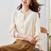 Women's Pure Cotton Apricot Embroidered Shirt Long Sleeve Spring Fungus Collar Top