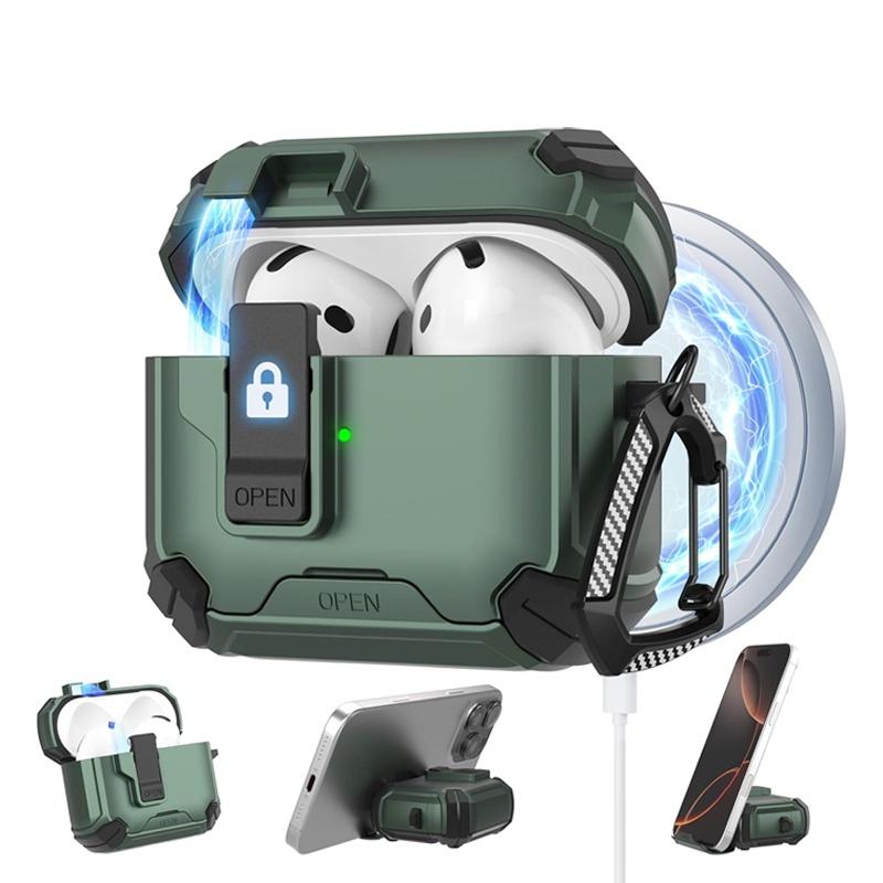 Phone Stand Case For AirPods 4 Generation Case Magnetic Automatic Lock with Cleaning Kit Shockproof Protective Case for AiPods 4