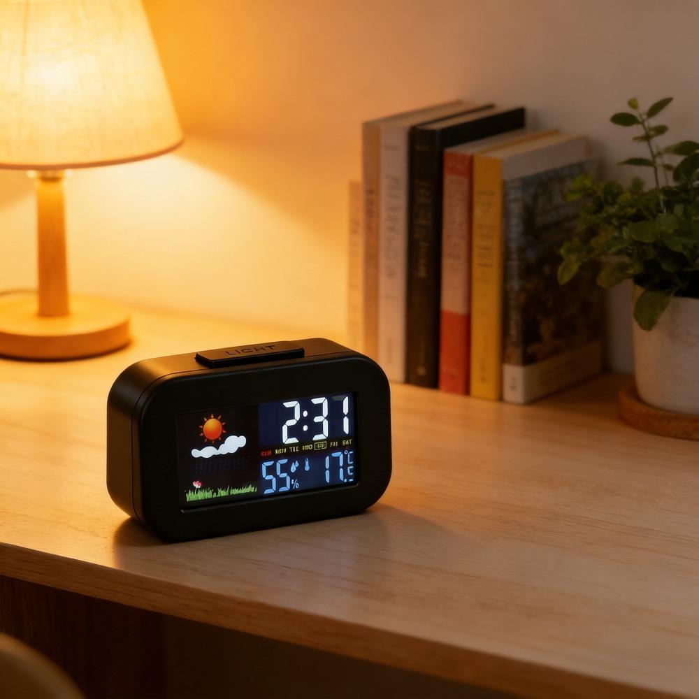 

Color Display Weather Station Clock, M2 Dual-function with Real-time Temperature and Humidity Monitoring and Alarm Smart Display Alarm Clock чёрный