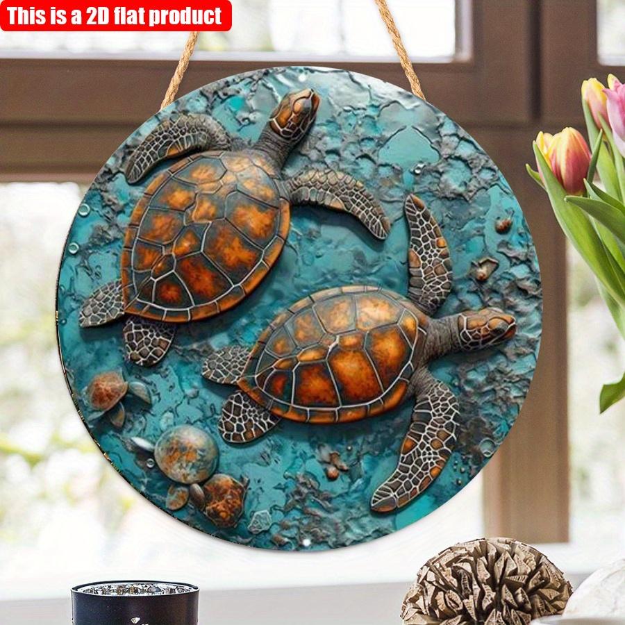2D Flat 20*20cm1pc Sea Turtle pattern Ocean Theme Round Hanging Sign, Beautiful Ocean Style Art Decorative Plate Suitable for Room&Bar Party Bathroom