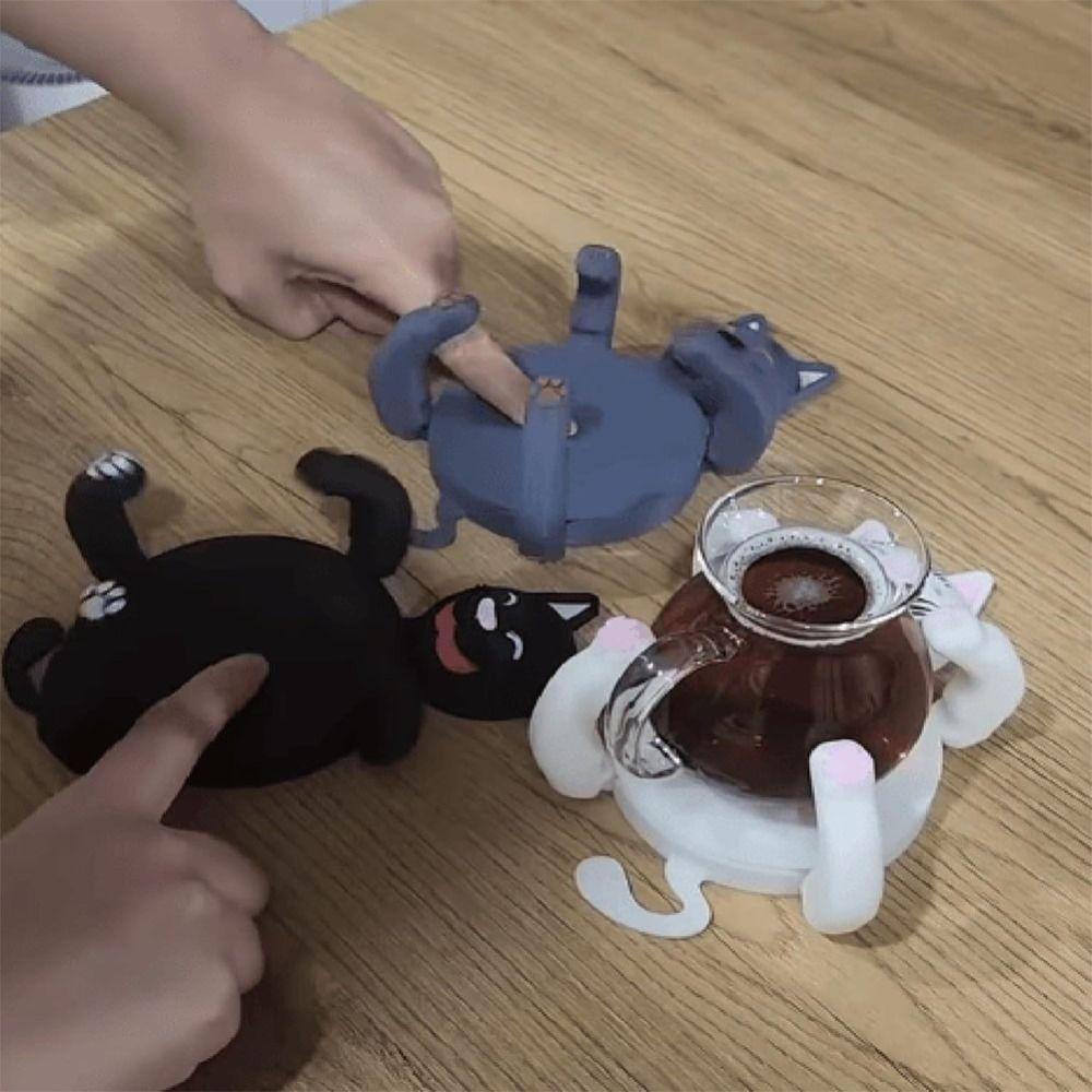 

Waterproof Cat Coasters 3D Print Tabletop Drink Coasters Creative Cup Holder Office чорний