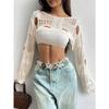 Women S Crochet Hollow Out Long Sleeve Short Knit Sweater