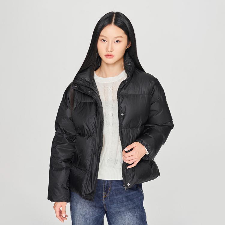Lee Stand Collar Solid Color Duck Down Comfortable Quilted Design Warm Retaining Dark Series Down Jacket Women outerwear Black LWT008258204579K11000