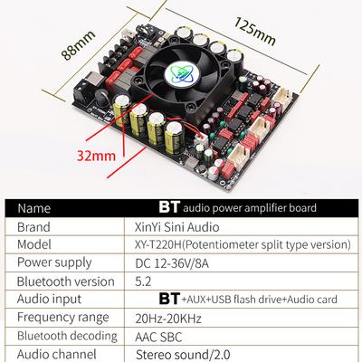 220W+220W BT 5.2 Bezprzewodowy wzmacniacz mocy audio Przenośny moduł wzmacniacza dźwięku Głośnik Wzmacniacz płyty