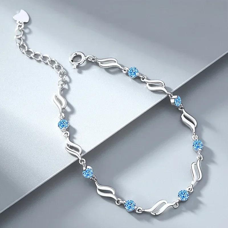 Vintage 925 Sterling Silver Zircon Bracelets For Women Fashion Korean Designer White Crystal Charm Bracelets Party Jewelry Gifts