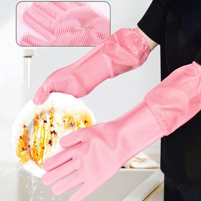 1 Pair Silicone Pet Bathing Glove Extended Sleeve Soft Pet Cleaning Glove Waterproof Scrub Design Housework Gloves for Dog Cat