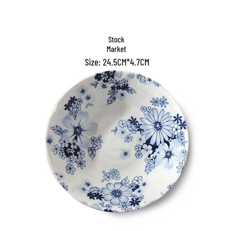 Mino Ware Hand-Painted Blue and White Ceramic Bowl - Japanese Embossed Tableware for Sushi and Soup.