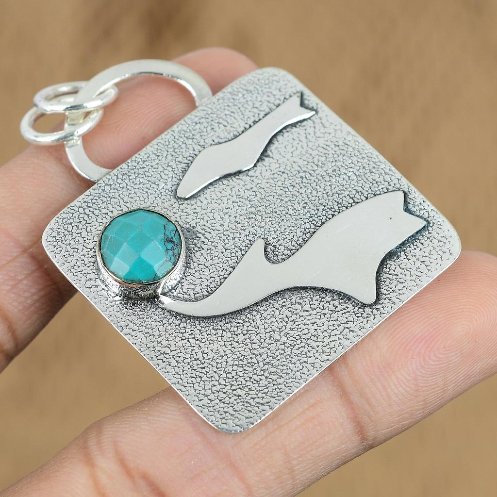 Wedding Gift For Her 925 Silver Natural Santa Rosa Turquoise Gemstone Pendant
