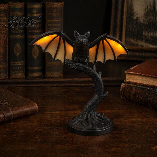 Decorazione Tavola Festività Stagionale Lampada Pipistrello Nera Vintage, Luce Notturna Decorativa Gotica in Resina, Lampada da Scrivania Compatta Stile Retro per Camera da Letto Soggiorno