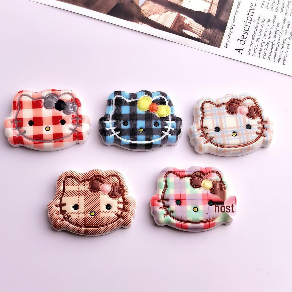 Plaid Cat Head Resin Accessories - Handmade Hair Clips & Phone Case Pendants