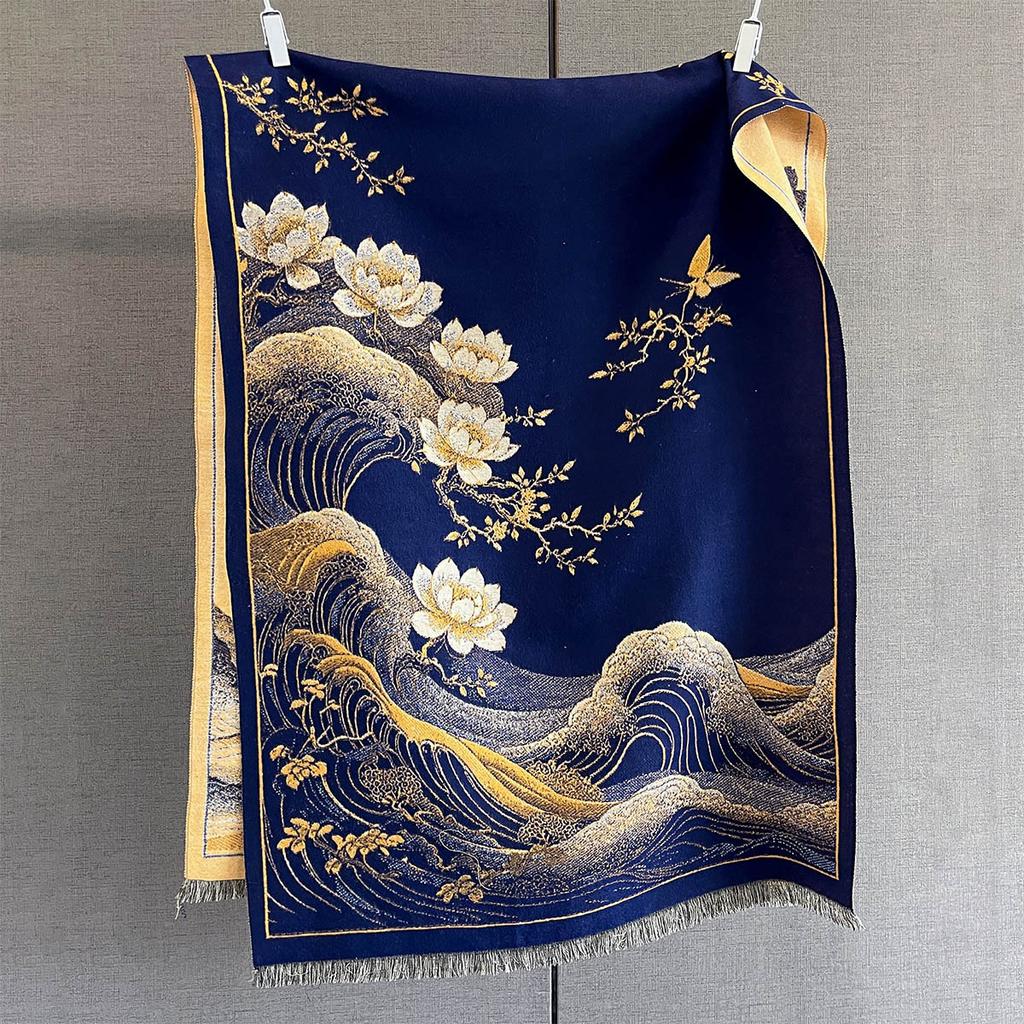 Autumn New Plant Flower Print Scarf Autumn and Winter Imitation Cashmere High-end Warm Scarf Shawl Women