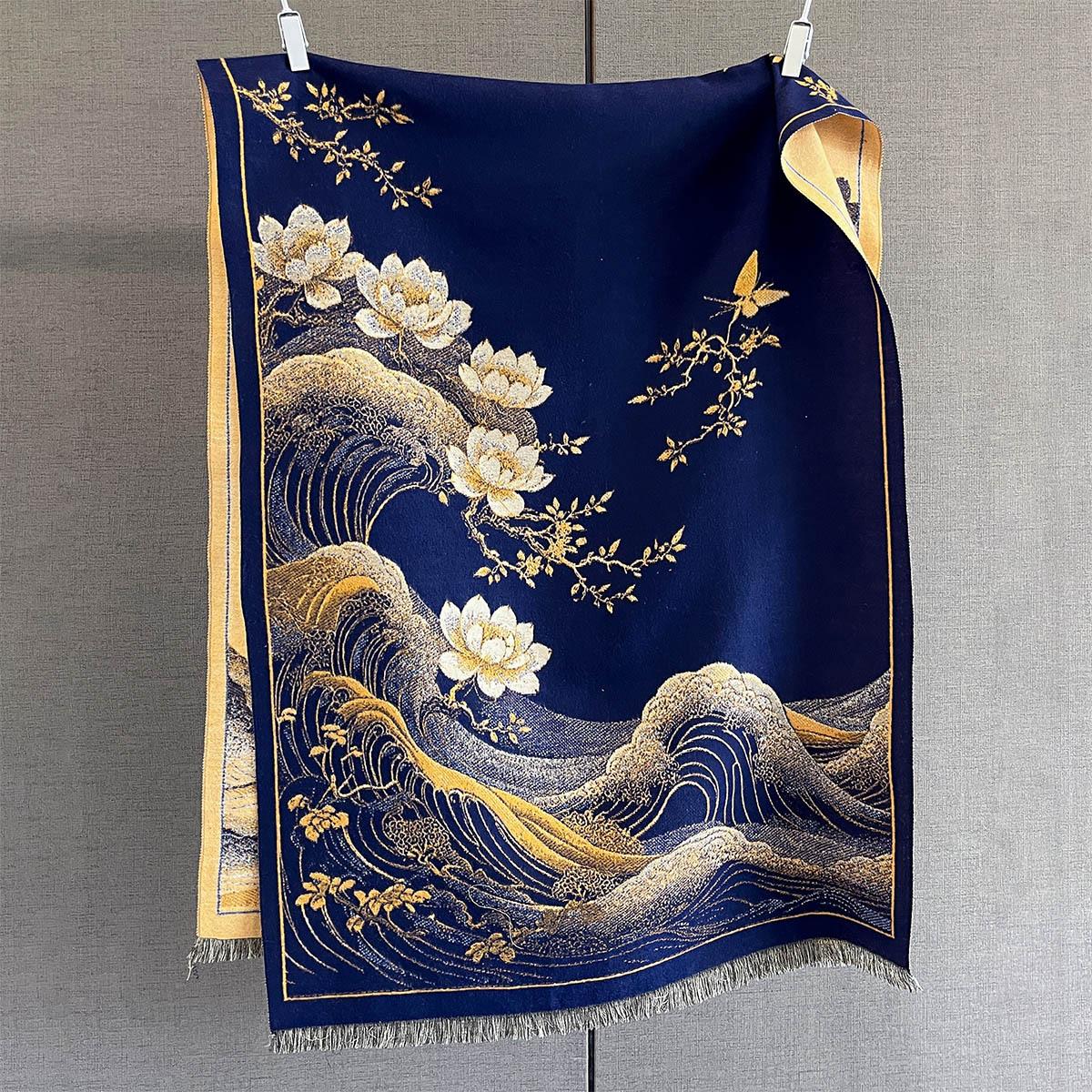 

Осенний шарф из имитации кашемира с принтом «лотосовая волна» для тепла и защиты от холода, женственный шарф, внешняя декоративная шаль 190*65cm