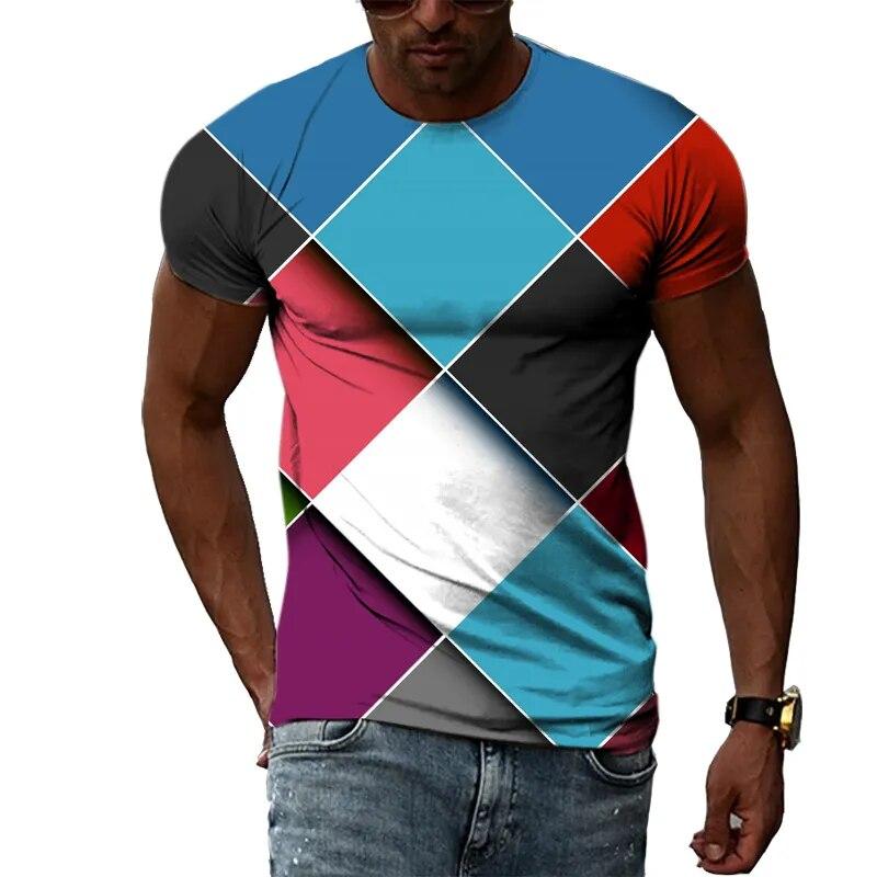 Freizeitgitter Sommer Beliebte Farbgittermuster Herren- und Damen-T-Shirts Print Hip Hop Rundhals-T-Shirts Kurzarmoberteile