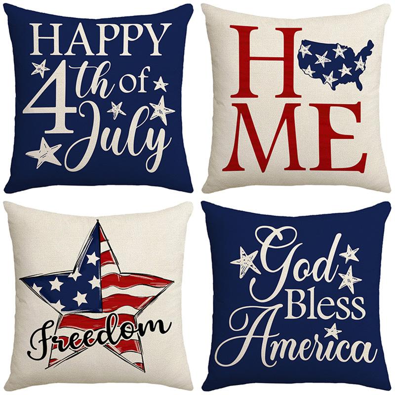 New Product Simple Letter Print Home American Flag Pillow Linen Sofa Office Pillow Cover Cushion Cover