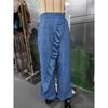 American Style Loose Irregular Splicing High Waisted A-line Wide Leg Jeans Women Spring