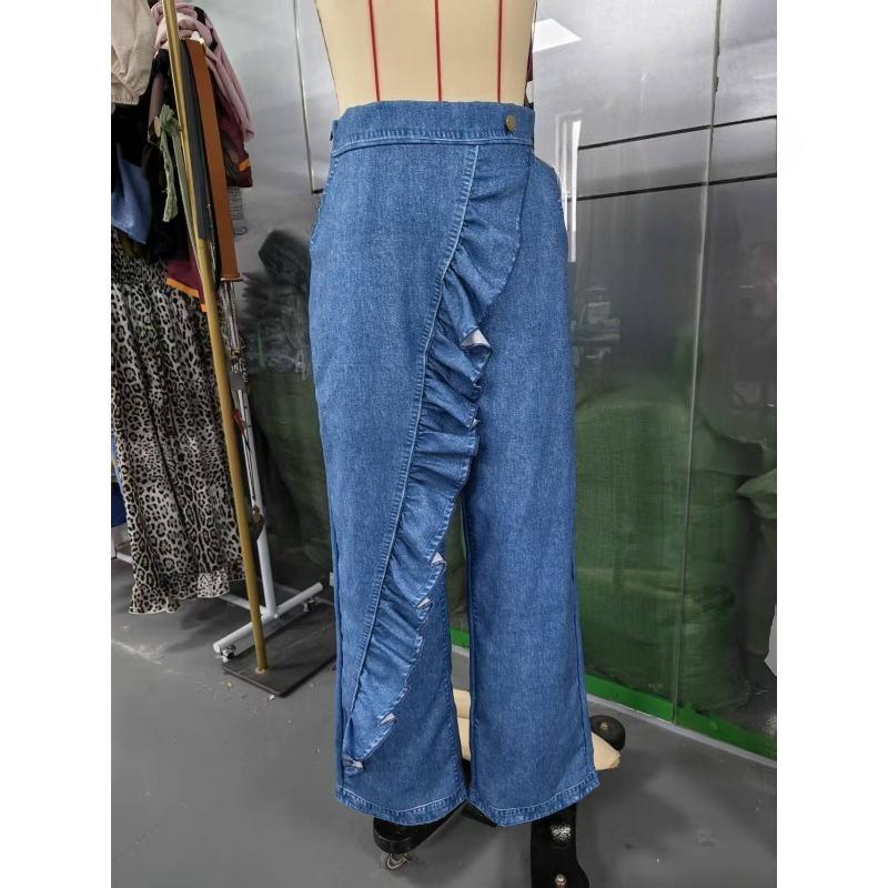 American Style Loose Irregular Splicing High Waisted A-line Wide Leg Jeans Women Spring