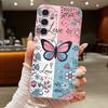 Blue Pink Butterfly Floral Case For Samsung S26 S25 S24 Ultra S23 S22 S21 FE A15 A16 A17 A26 A35 A36 A37 A54 A55 A56 A57 5G Leather Texture Cover