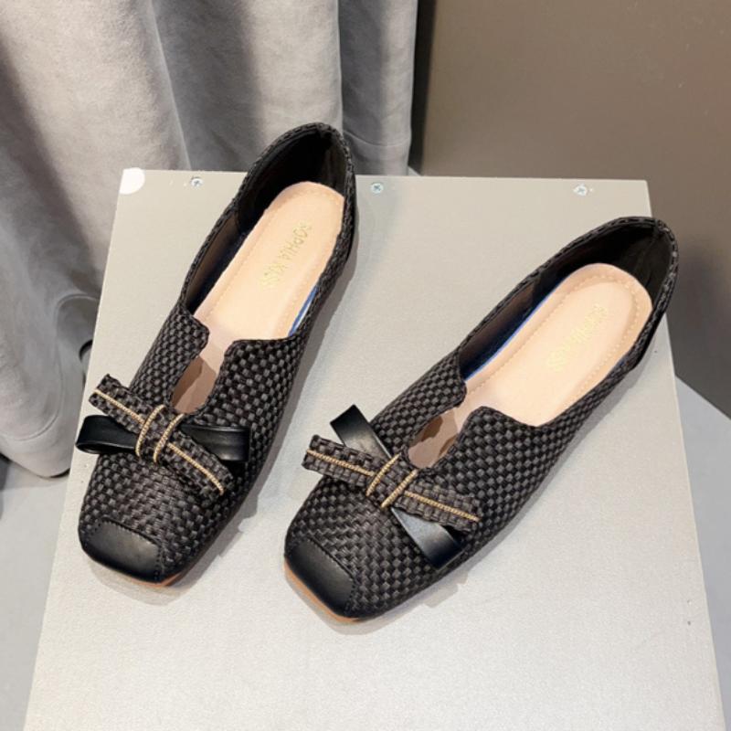 Spring and Summer Women's Woven Fabric Versatile Square Toe Shallow Flat Toe Shoes