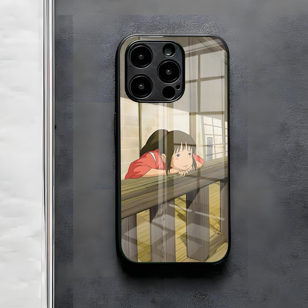 S-Spirited CARTOON A-Away Phone Case For IPhone 17 Air 16 E Pro Max 15 14 13 Mini 12 Pro 11 Max Plus Black Glass Cover