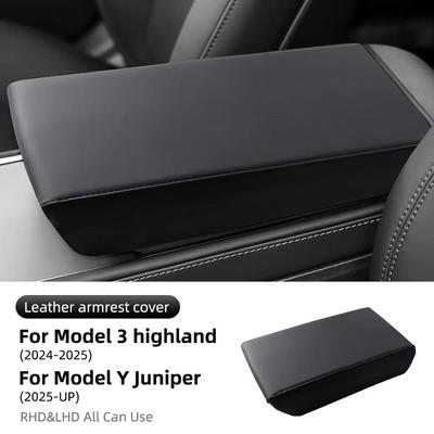 For Tesla Highland 2019-2023 2024 2025 Juniper Leather Armrest Box Protective ABS Cover Arm Rest Lid Accessories