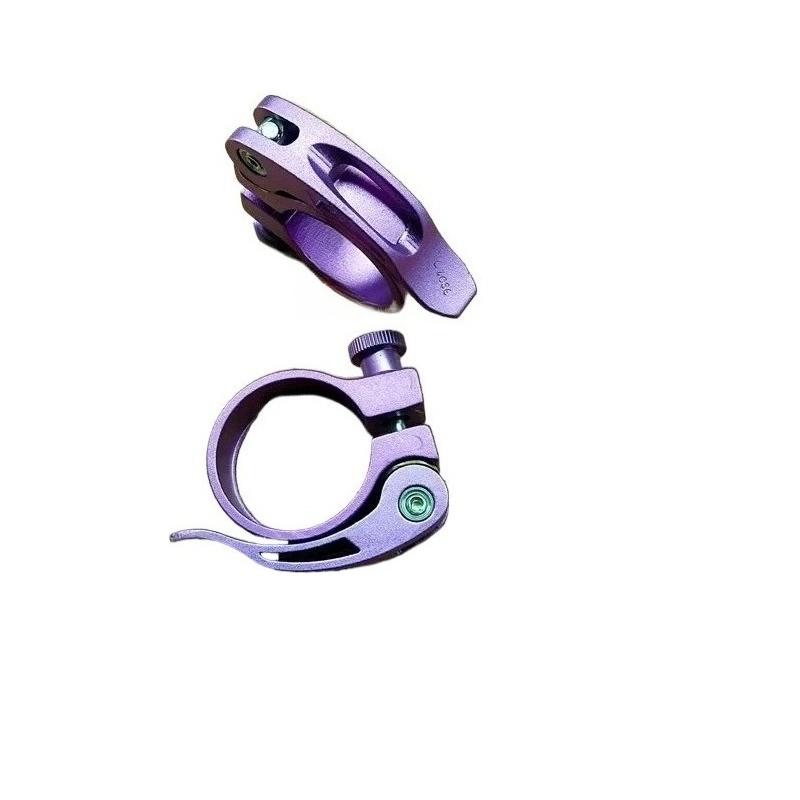 

1 pair Mountain Bike Seat Post Clamp Road Bike Quick Release Tube Clamp Aluminum Alloy Bicycle Seat Tube Accessories seatpost clamp purple34.9mm
