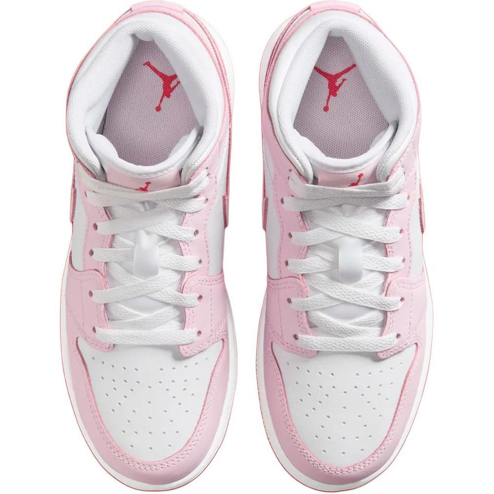 Air Jordan 1 Mid GS Valentine's Day Pink Foam Fire Red White Kids' Shoes DQ8423-608