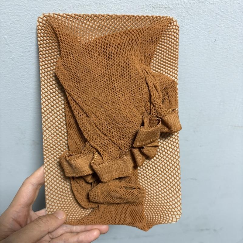 Lateinische Enge Feinmaschige Strumpfhose Karamell Baumwollzwickel Modern Dance Socken Abriebfeste Tanz Damen Fingerlose Netzstrümpfe One Size(145-180cm) brown