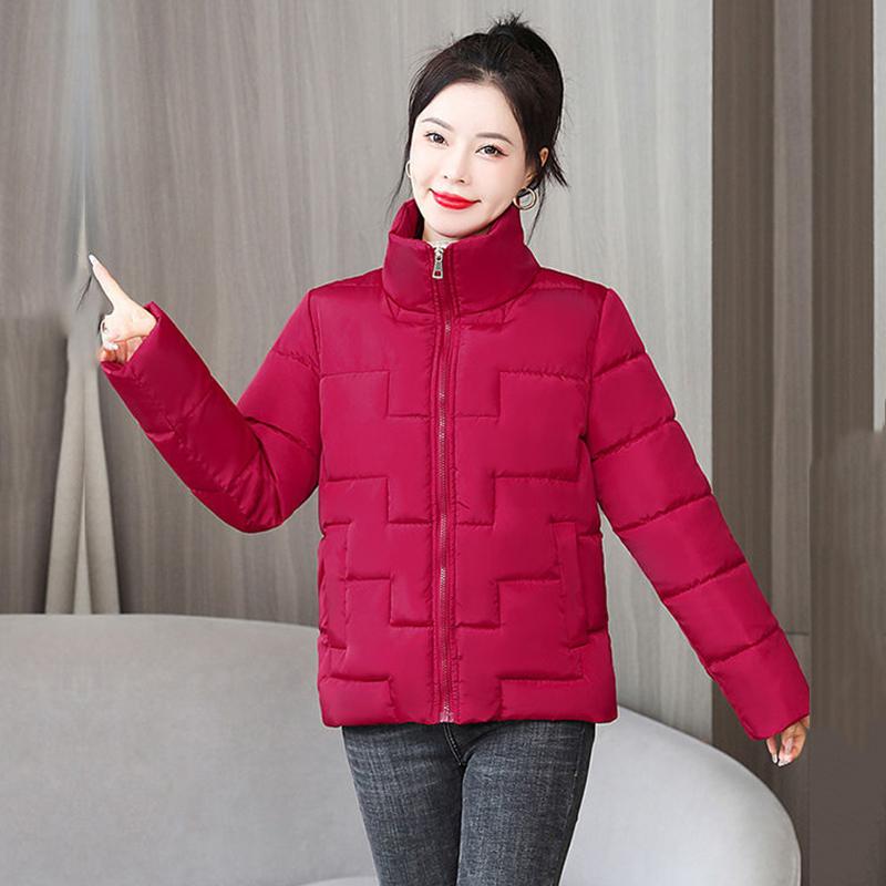 

Осень-зима, короткие куртки с воротником-стойкой для женщин, повседневная однотонная утепленная парка, женское мягкое теплое пальто, верхняя одежда XL бордовый