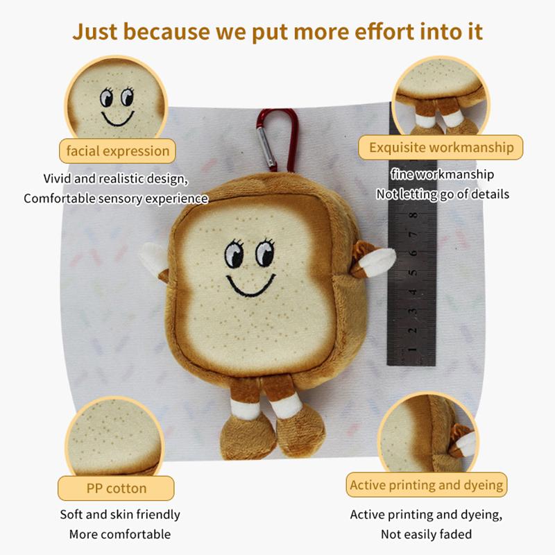Plush Purse Toast Bread Lovely Mini Coin Portable Plush Key Card Earphone Storage Bag Wallet Pendant Keychain Girls Gifts Toys